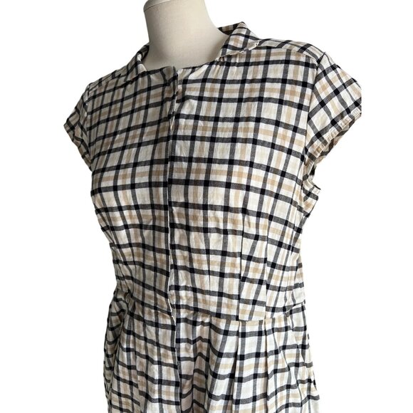 Pendleton Plaid Mini Dress Sz 12 (M/L) Womens Navy Blue Tan Short Sleeve Button - Picture 6 of 16